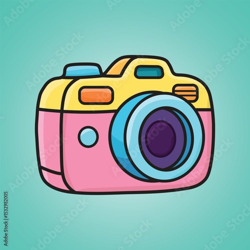 Cute pink and yellow cartoon camera for photography