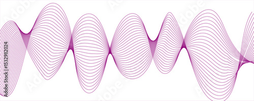 Abstract wave design with a series of flowing, overlapping sinusoidal curves in a gradient. Spaced and curve in pink background, with forming symmetrical sine wave shapes and depth.