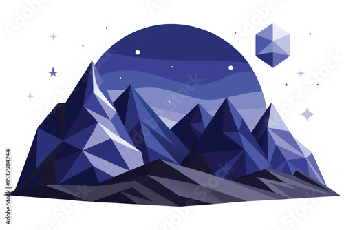 Polygonal night sky and mountains