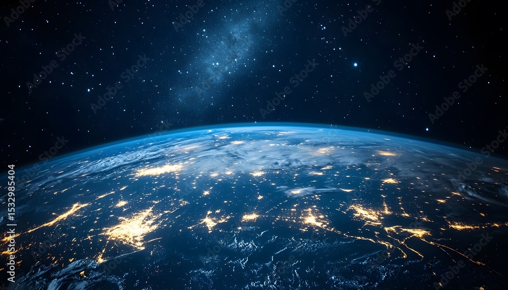 Obraz premium Earth seen from space, showcasing global city lights.