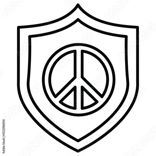 Peace Symbol Inside Stylized Shield Global Harmony, Security, and Protection Concept