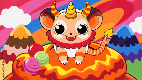 Adorable cartoon unicorn creature candyland design