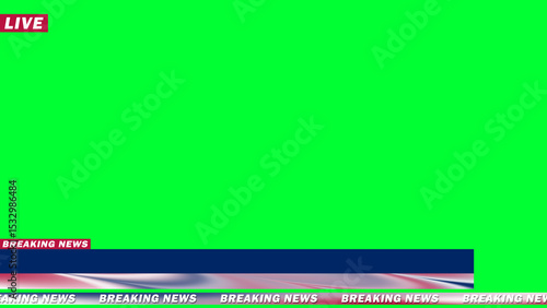 live breaking news animation on green screen in usa flag texture. concept for national holiday news in usa.