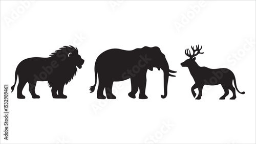 Photography African Wildlife Silhouettes Lion, Elephant, and Deer