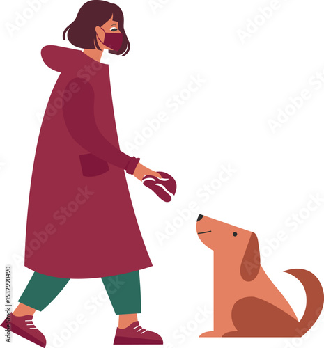 woman feeding stray dog vector illustration