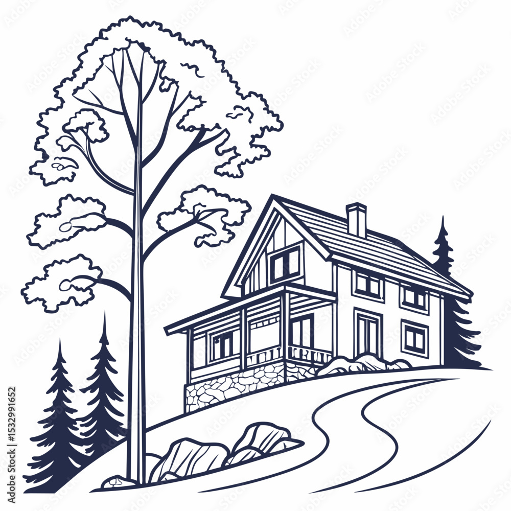 Naklejka premium winter landscape with trees and houses