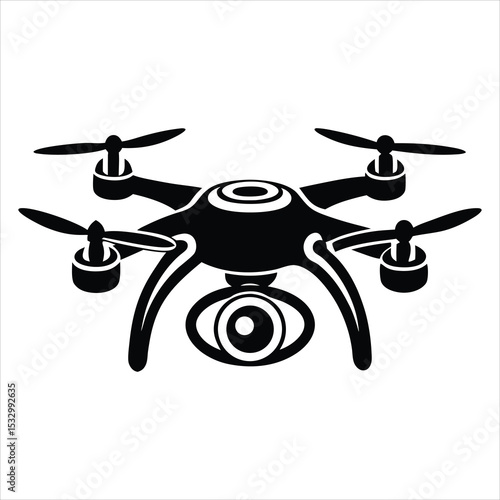 Modern Drone Silhouette Vector – Unmanned Aerial Vehicle Outline, Technology and Innovation Icon, Remote Control Flying Device Graphic for Tech, Photography, and Futuristic Design
