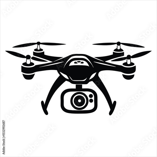Modern Drone Silhouette Vector – Unmanned Aerial Vehicle Outline, Technology and Innovation Icon, Remote Control Flying Device Graphic for Tech, Photography, and Futuristic Design
