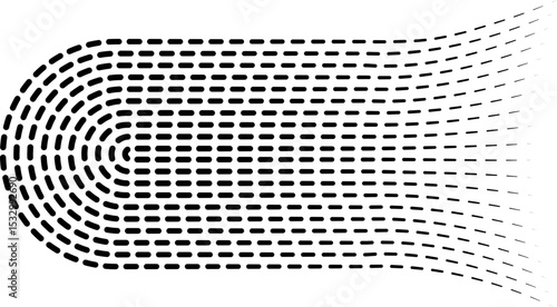 Parallel dashed lines with curved shapes and irradiated extremities creating a dynamic look.