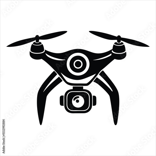 Modern Drone Silhouette Vector – Unmanned Aerial Vehicle Outline, Technology and Innovation Icon, Remote Control Flying Device Graphic for Tech, Photography, and Futuristic Design