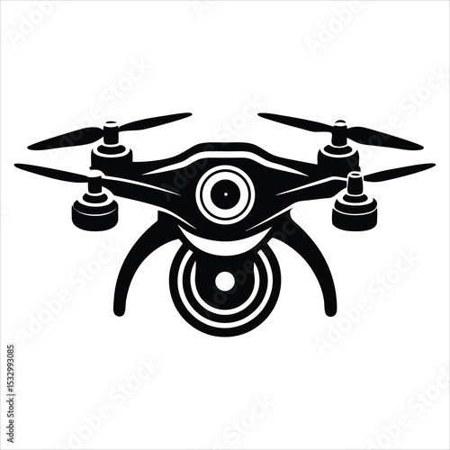 Modern Drone Silhouette Vector – Unmanned Aerial Vehicle Outline, Technology and Innovation Icon, Remote Control Flying Device Graphic for Tech, Photography, and Futuristic Design