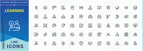 Learning icon set. Set of line pictogram. Contains related to student, book, education, course, knowledge, teach. Editable stroke collections. Course vector line icon set.