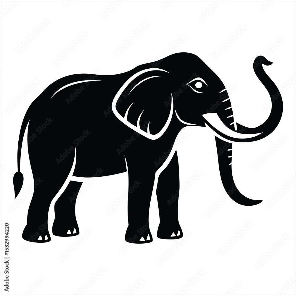Fototapeta premium Majestic Elephant Silhouette Vector – Wild Animal, Safari Wildlife Illustration, Large Mammal Side View, Nature and Jungle Theme Graphic