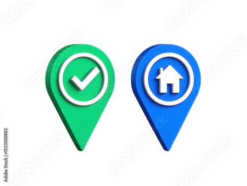 Free Download 3D Location Icons Checkmark and Home Markers for Maps and Navigation - GFXLoad