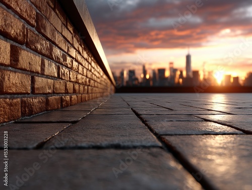 Brick wall running along a ...