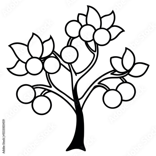 Black and White Plum Tree Illustration Simple Floral Design