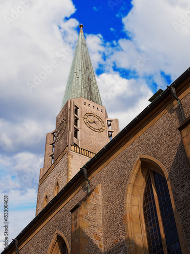 Vertical shot of the Nicolaikirche church in Bielefeld, Germany