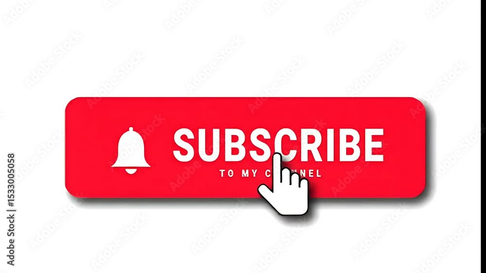 Animated subscribe button with bell icon and pointer click for youtube channels