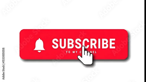 Animated subscribe button with bell icon and pointer click for youtube channels