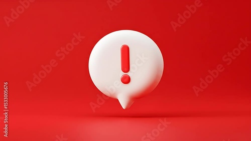 3d render of a white speech bubble with red exclamation point on red background