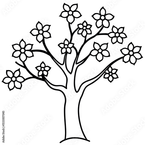 Black Ink Pen Drawing Spring Blossom Plum Tree flowers