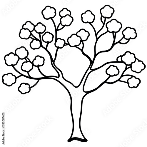 Black Line Art Japanese Plum Tree Blossom Branch japanese tree