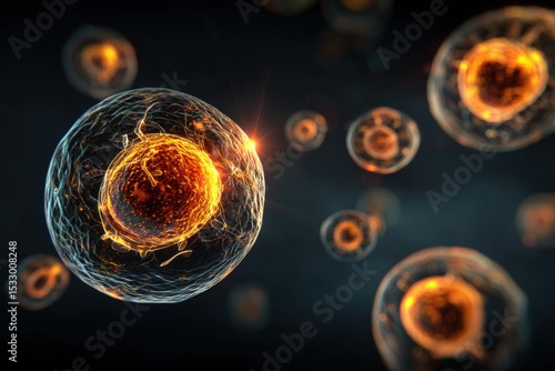 Cells with glowing orange c...