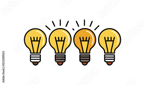 Four light bulbs illustrating ideas and innovation