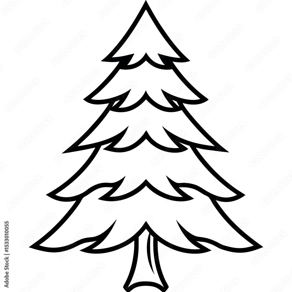 Obraz premium Black Outline Winter Spruce Tree Snow Hints Line Art
