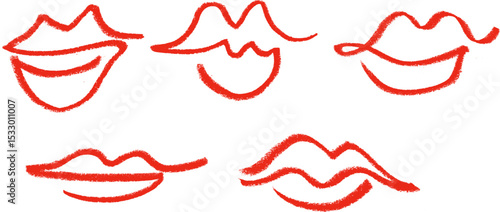 Woman Lips Crayon Chalk Drawing Vector Set