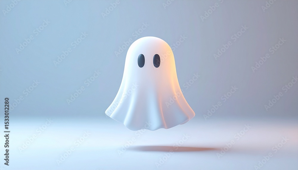 A cute ghost floating happily with simple design and minimalist aesthetic A cute ghost floating happily with simple design and minimalist aesthetic