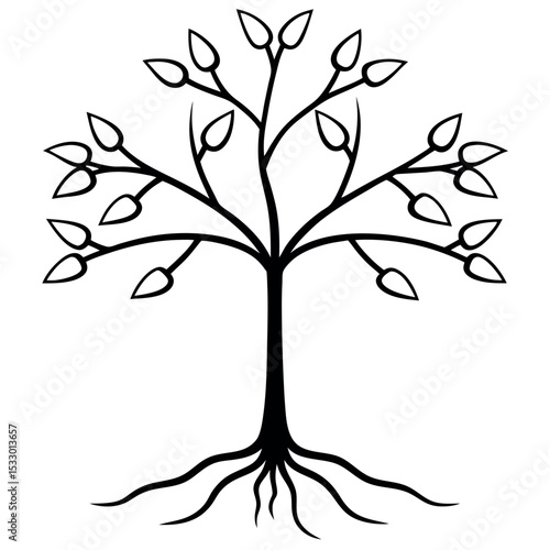 Minimalist Black Vector Plum Tree Illustration Visible Roots 1