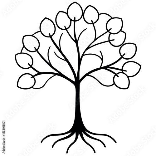 Minimalist Black Vector Plum Tree Illustration Visible Roots