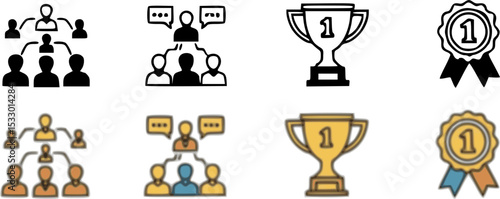Leadership line icons set. Business, leader, success and teamwork. Editable stroke. Colored vector illustration
