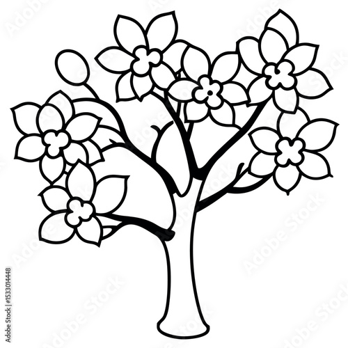 Spring Blossom Plum Tree Pen Drawing Black Ink flowers