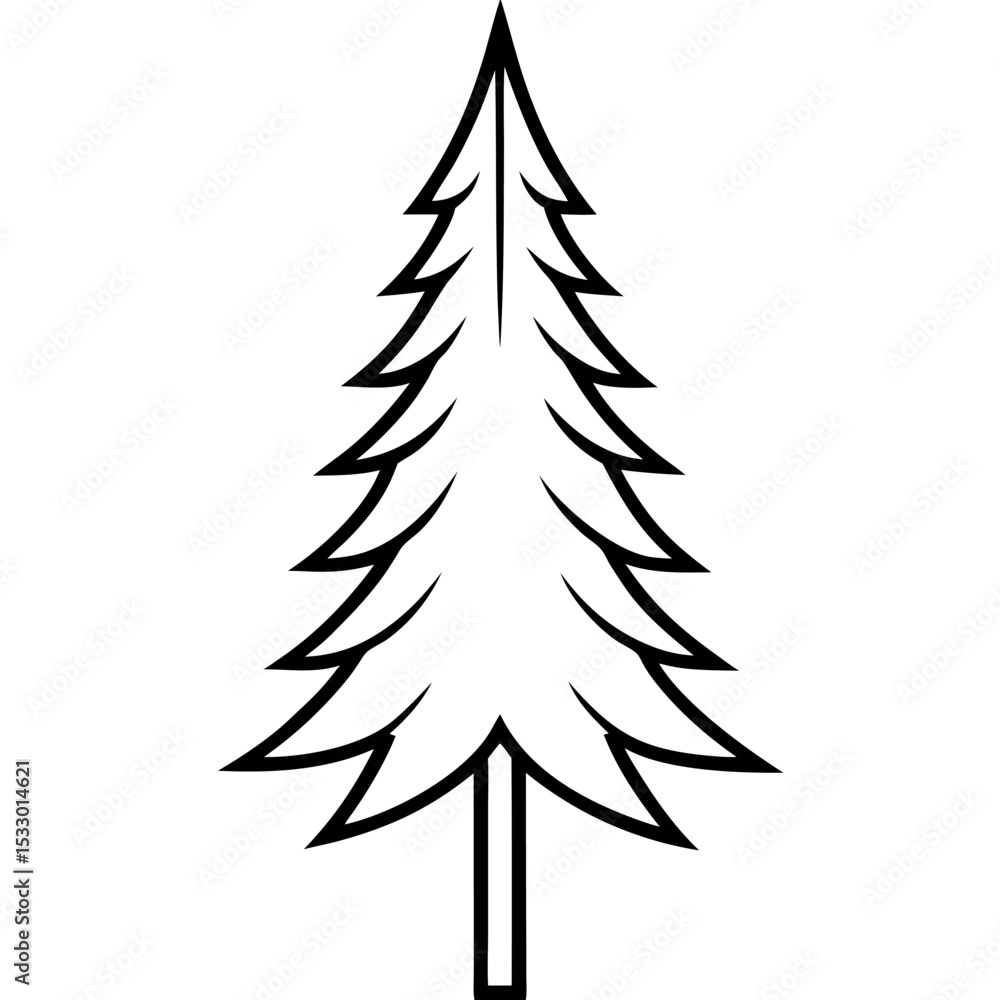 Obraz premium Tall Spruce Tree Black Line Art Illustration Pointed Crown Needle Foliage