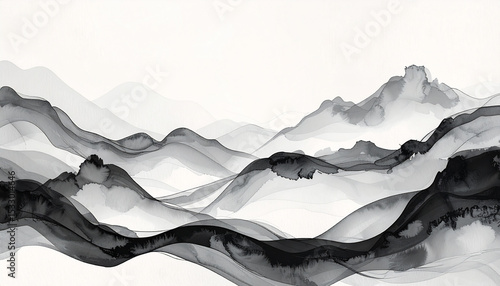 Wallpaper Mural Abstract Ink Wash Painting of Misty Mountains Black and White Landscape Art Torontodigital.ca