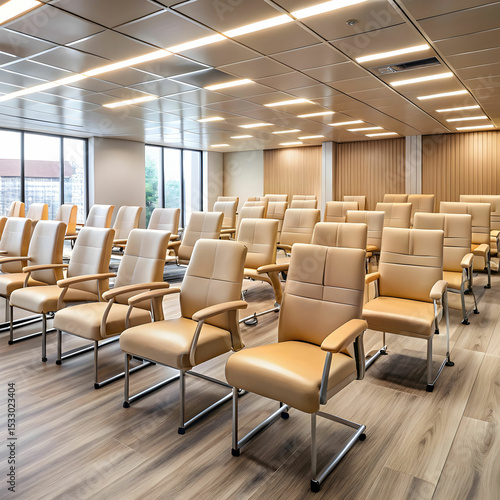 beige leather chairs in seminar room seat in an e