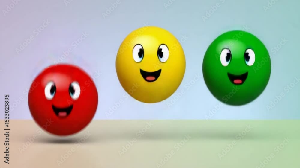 Smiling Colored Balls Animation: Dynamic and Fun Animated Spheres in a Playful Composition Smiling Colored Balls Animation: Dynamic and Fun Animated Spheres in a Playful Composition
