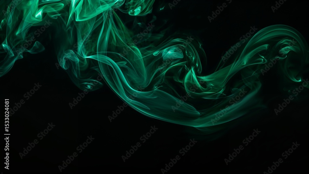 Fototapeta premium Green smoke over black background, magic relaxing atmosphere
