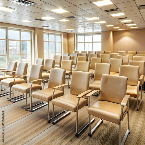 beige leather chairs in seminar room seat in an e
