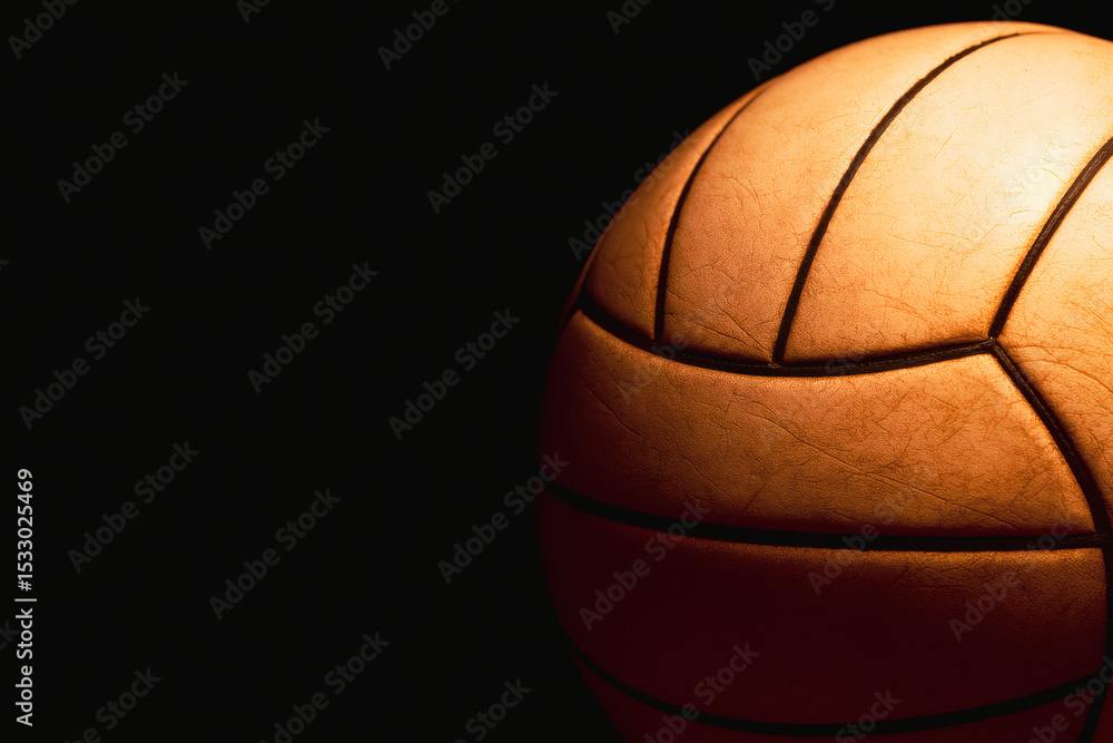 Fototapeta premium Background voley. Fondo de pelota de voley en fondo oscuro para contenido deportivo