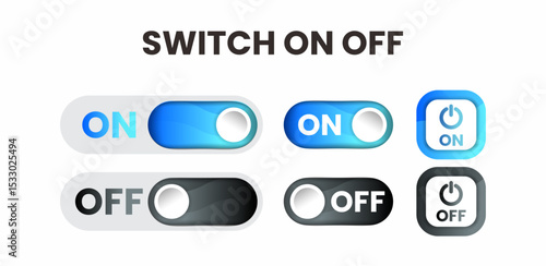 Switch On Off Button User Interface Set, Set of modern switch on off toggle buttons for user interface design
