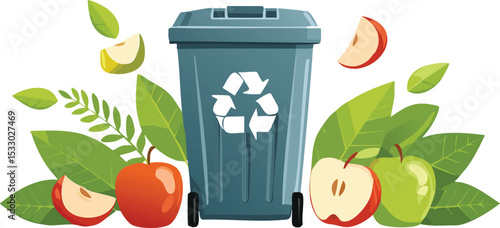 Compost Bin Filled with Apple Cores, Leaves, and Organic Waste