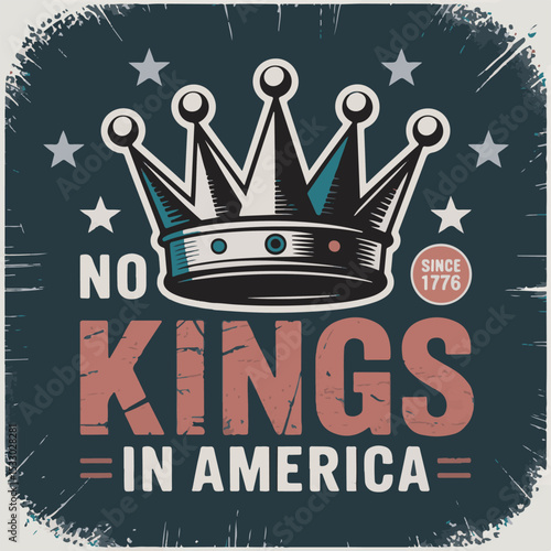 Black and White Crown Illustration No Kings in America Vintage Style