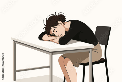 Tired young woman asleep on desk in exhaustion illustrating emotional burnout and fatigue