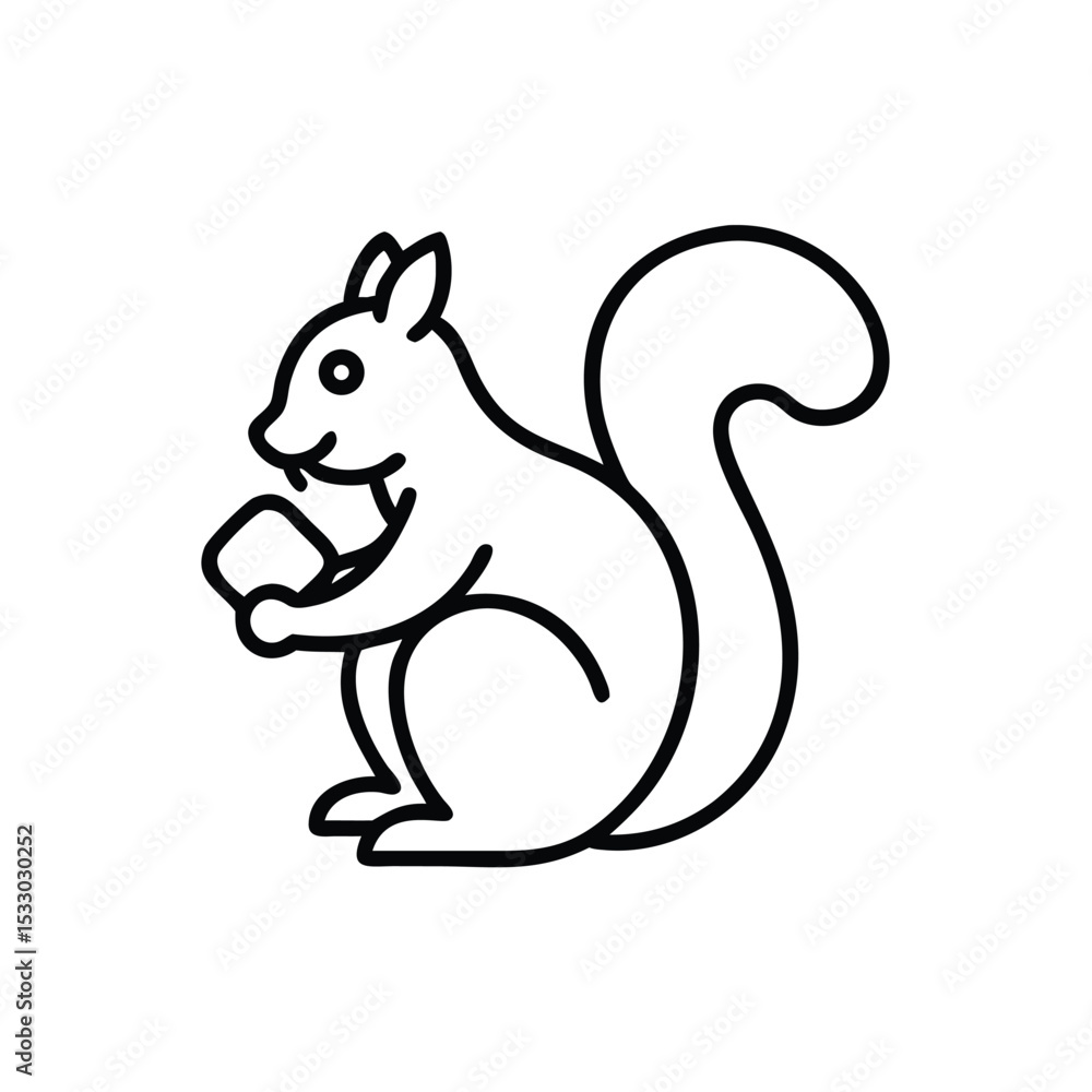 Adorable cartoon squirrel holding nut line art illustration Adorable cartoon squirrel holding nut line art illustration