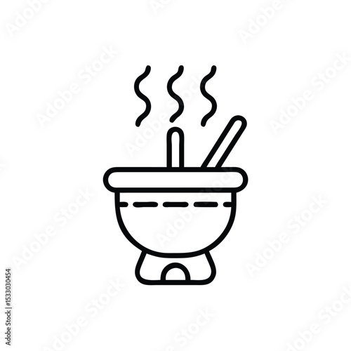 Steaming cauldron with spoon cooking pot hot food kitchen utensil