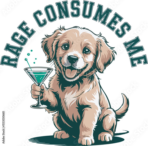 Golden Retriever Puppy Holding Martini Rage Consumes Me