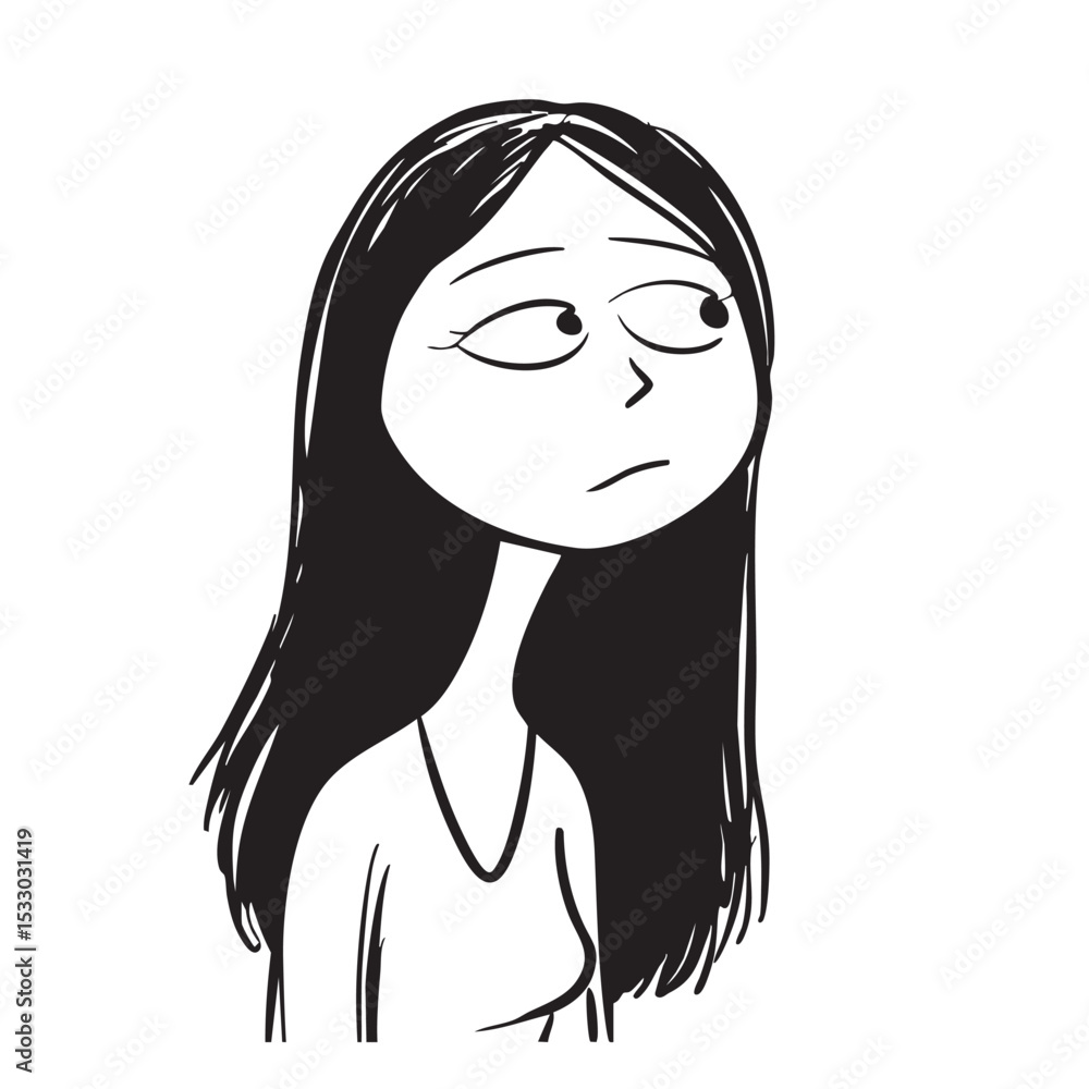 Expressive character in simple line art style with long hair vector illustration Expressive character in simple line art style with long hair vector illustration